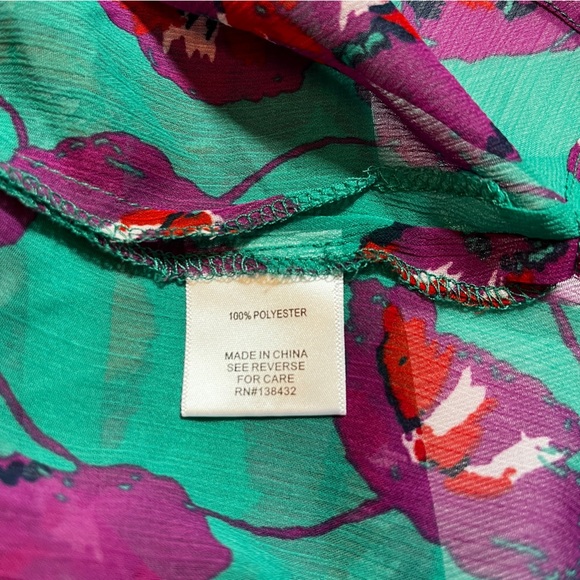 Modcloth Vibrant L Floral Blouse Teal, Purple, Red Peter Pan Collar Cottagecore - Picture 8 of 11